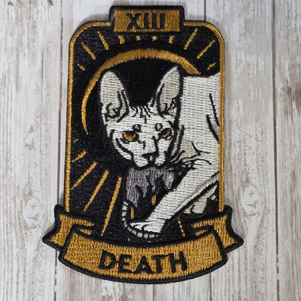 Hot Topic Death Tarot Card XIII Cat Mouse Embroidered Iron On Patch Black Gold